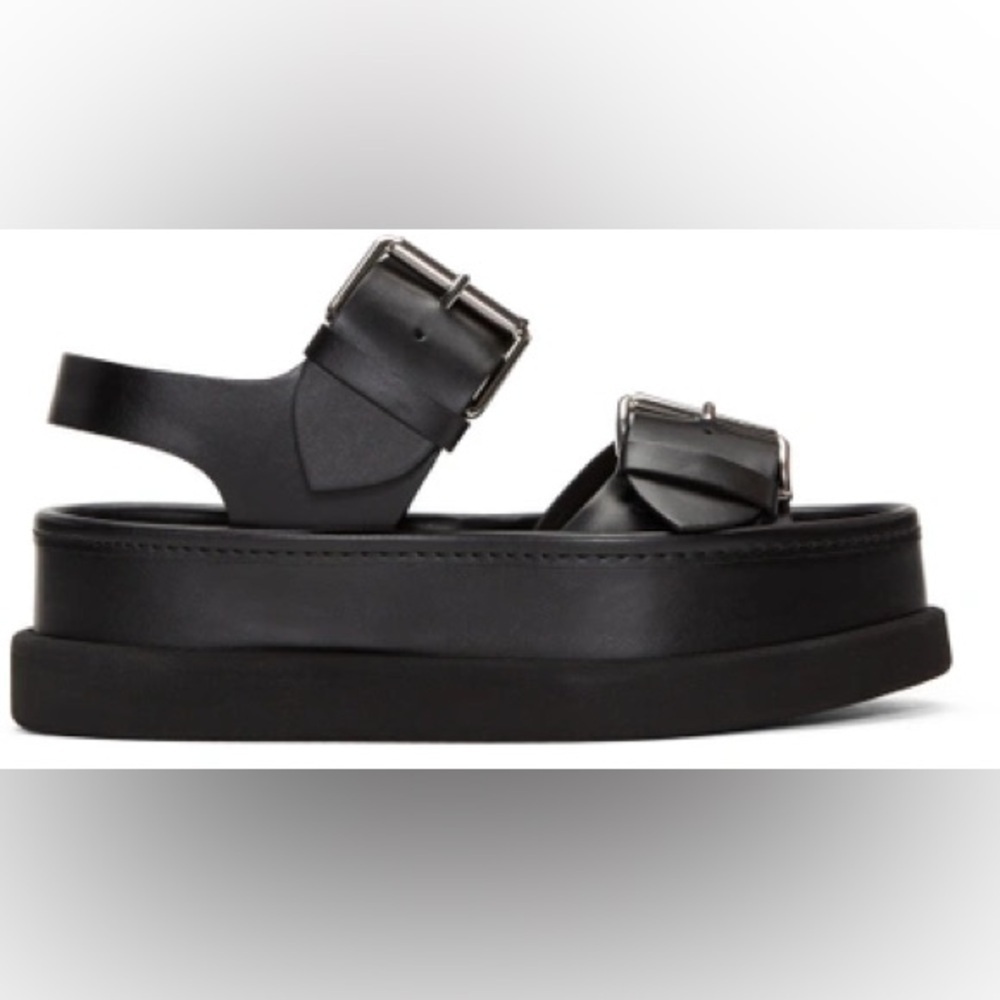 Stella McCartney Black Faux Leather Vegan Platform Buckle Sandals - Picture 11 of 15